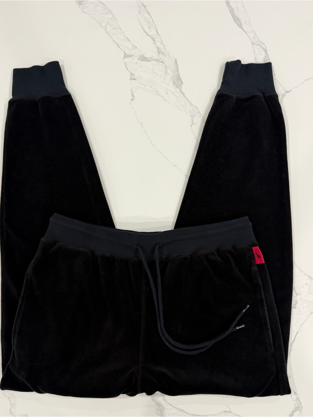 Polo Ralph Lauren Men's Velour Pajama Sleep Pants Black Joggers Size M Red Pony
